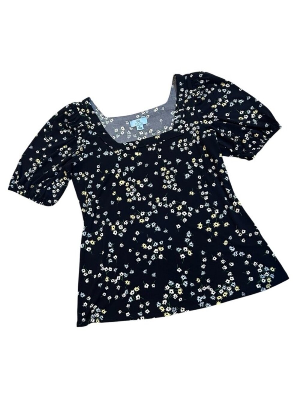 CECE Blouse Puff sleeves Pull over Square neck Floral Daisies Medium Like new